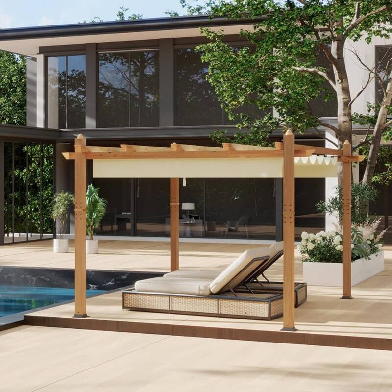 10x13 Ft Patio Outdoor Faux Wood Pergola and Gazebos for Backyard Garden Porch