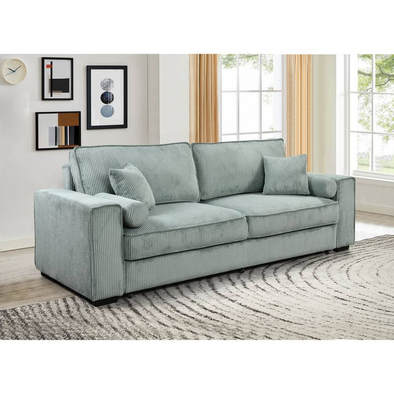 Roomfitters Large Sofa Bed with Storage, Modern 3 Seater Couch Furniture, Upholstered Back Sofa for Small Spaces - Light Green