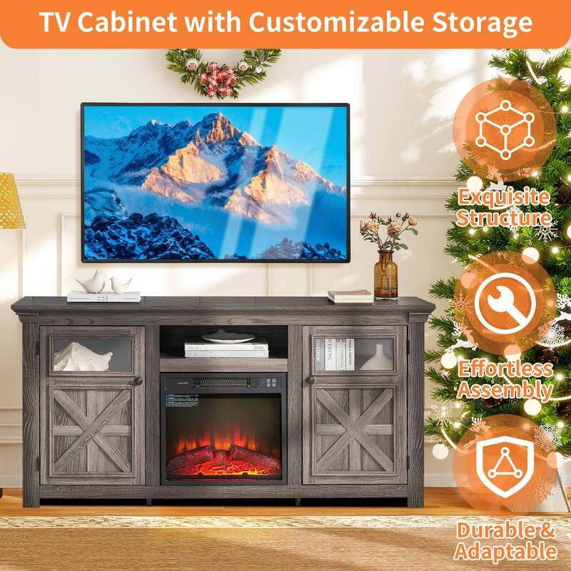 58-60" Fireplace TV Stand for 55-65" TVs w/ 18-23" Insert Farmhouse/Modern/Rustic Barn/Glass Doors Espresso/Grey/Brown/White Oak