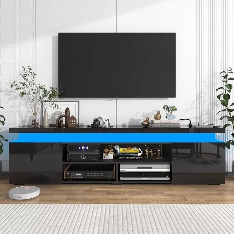 LED TV Stand for 74"TV High Gloss with Storage Black - 73 inches in width