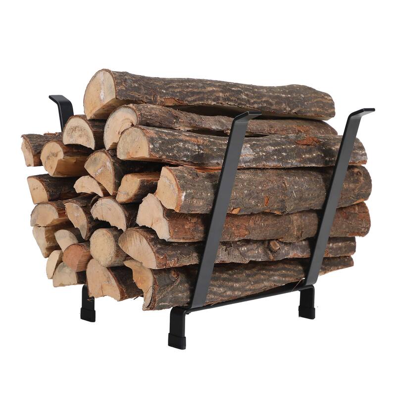 20 Inches Medium Decorative Indoor/Outdoor Firewood Log Rack Bin with Scrolls, Black - Black