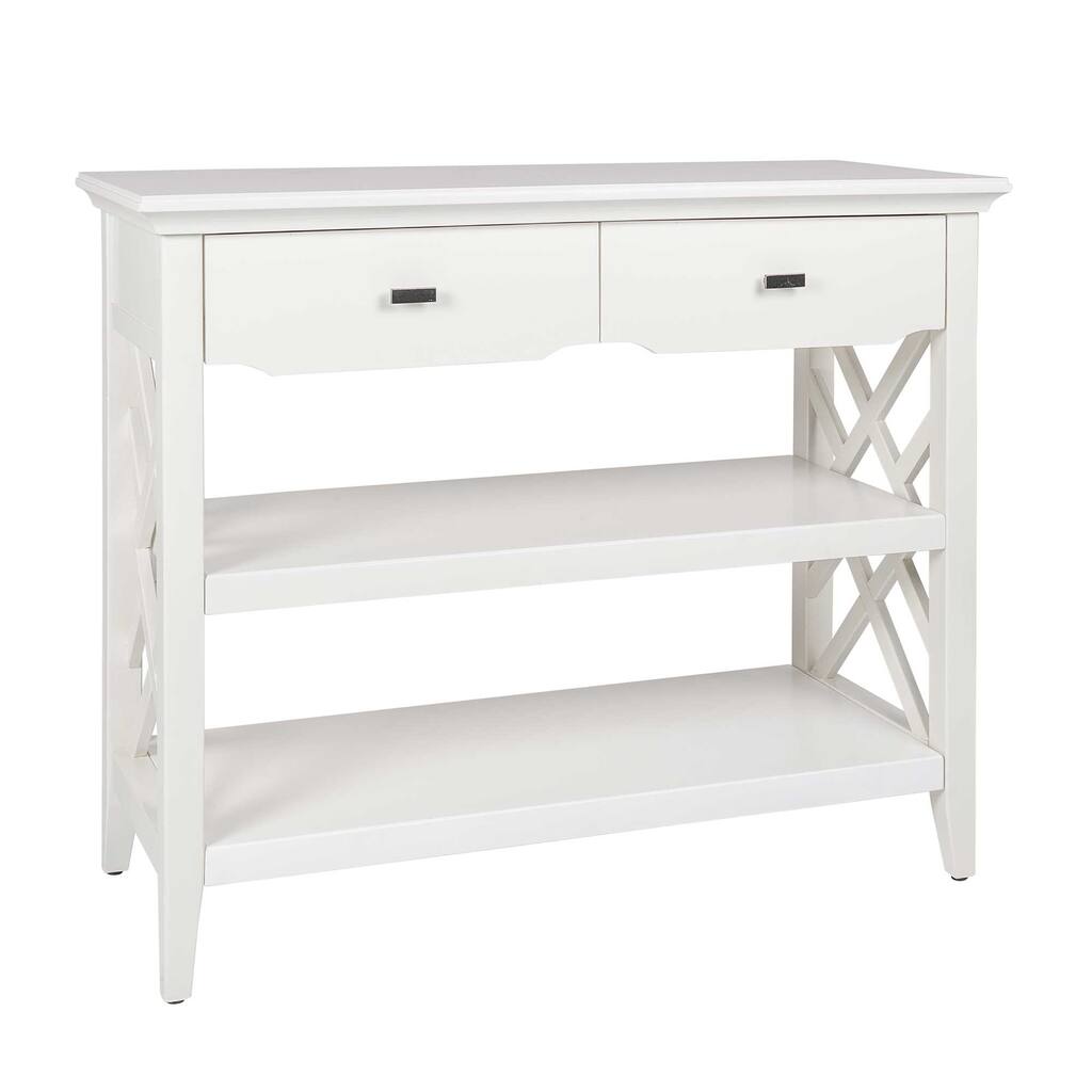 White Solid Wood Console Table With Shelves by East at Main