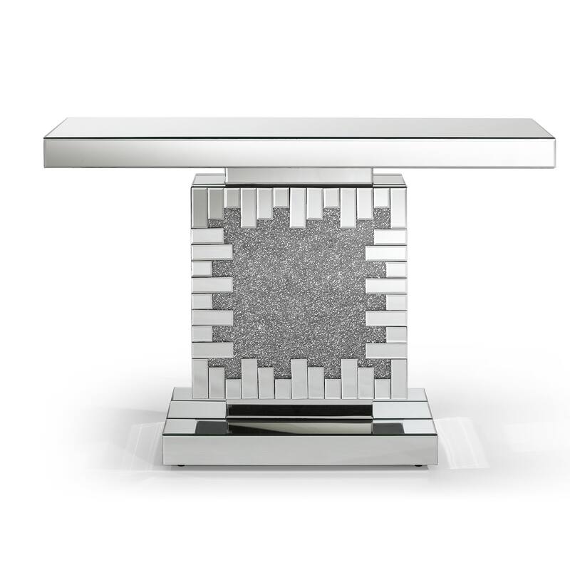 Decor 47.2 in. Silver Rectangle Glass Top Console Table - Silver - Wood