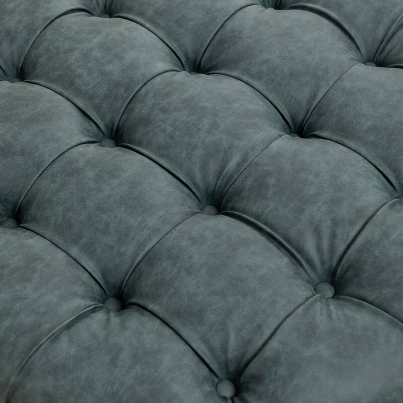 SEYNAR 29.5''Modern PU Leather Round Storage Ottoman with Wood Legs