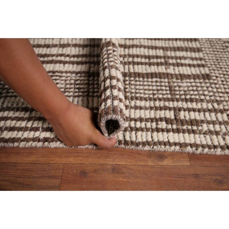 Beige & Brown Moroccan Oriental Area Rug Hand-Knotted Wool Carpet - 8'10" x 12'7"