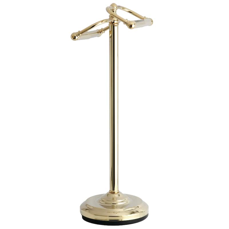 Vintage Freestanding Double Roll Toilet Paper Holder - Polished Brass