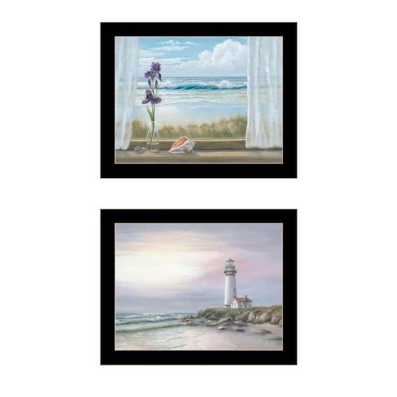 Trendy Decor 4U "Lighthouse at Sunset" Printed Framed Wall Art by Georgia Janisse - Black - 18 x 14