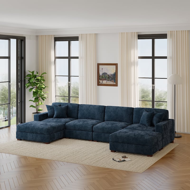 Modern Chenille Oversized Modular Sectional Sofa with 2 Ottoman