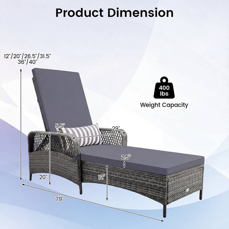 Gymax 2 PCS Outdoor Chaise Lounge Chair Patio Recliner w/ 6-Level