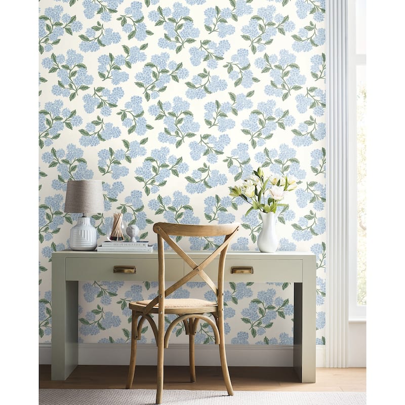 Rifle Paper Co. Hydrangea Blue and White Peel and Stick Wallpaper
