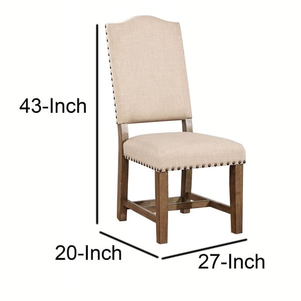 Fabric Upholstered Solid Wood Side Chair, Pack of Two, Beige and Brown