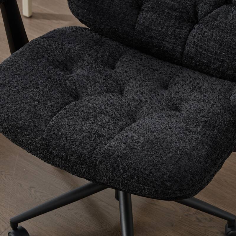 Wide Comfort Swivel Chair for Women, Black Cross-Legged Chair