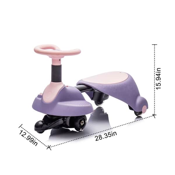 dimension image slide 1 of 3, 6V Kids Ride On Electric Wiggle Car,Flashing & Shock-absorbing PU Wheels,Retractable,Steering Wheel Rotates 360,Bluetooth