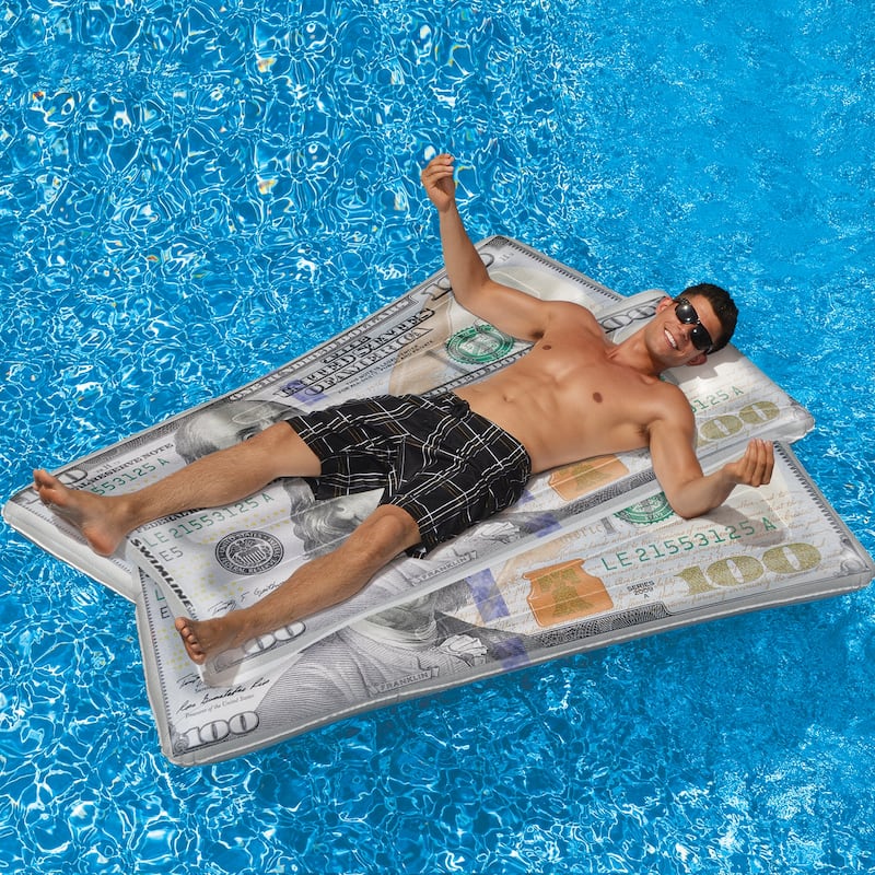 Inflatable White And Green Benjamin Franklin Money Pool Lounger 84"