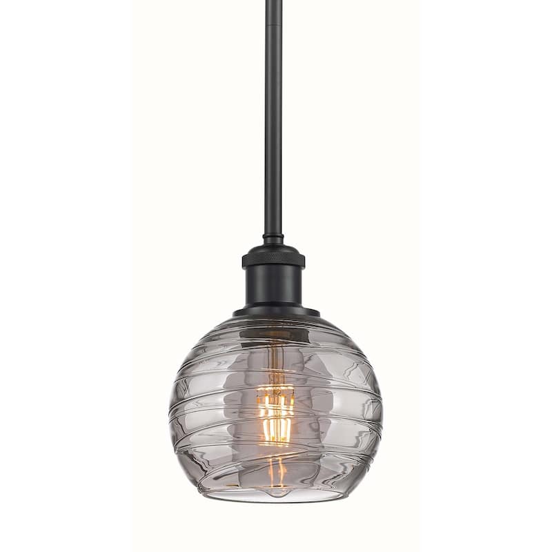 Innovations Lighting 516-1S-9-6 Athens Deco Swirl Pendant Athens Deco - Matte Black / Light Smoke Deco Swirl