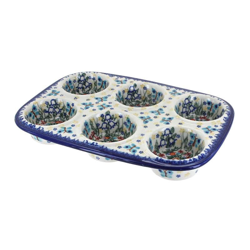 Blue Rose Polish Pottery 335 Vena Muffin Pan