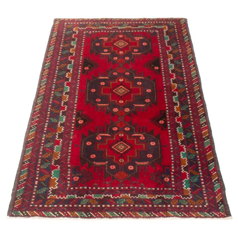 ECARPETGALLERY Hand-knotted Teimani Red Wool Rug - 3'11 x 7'0