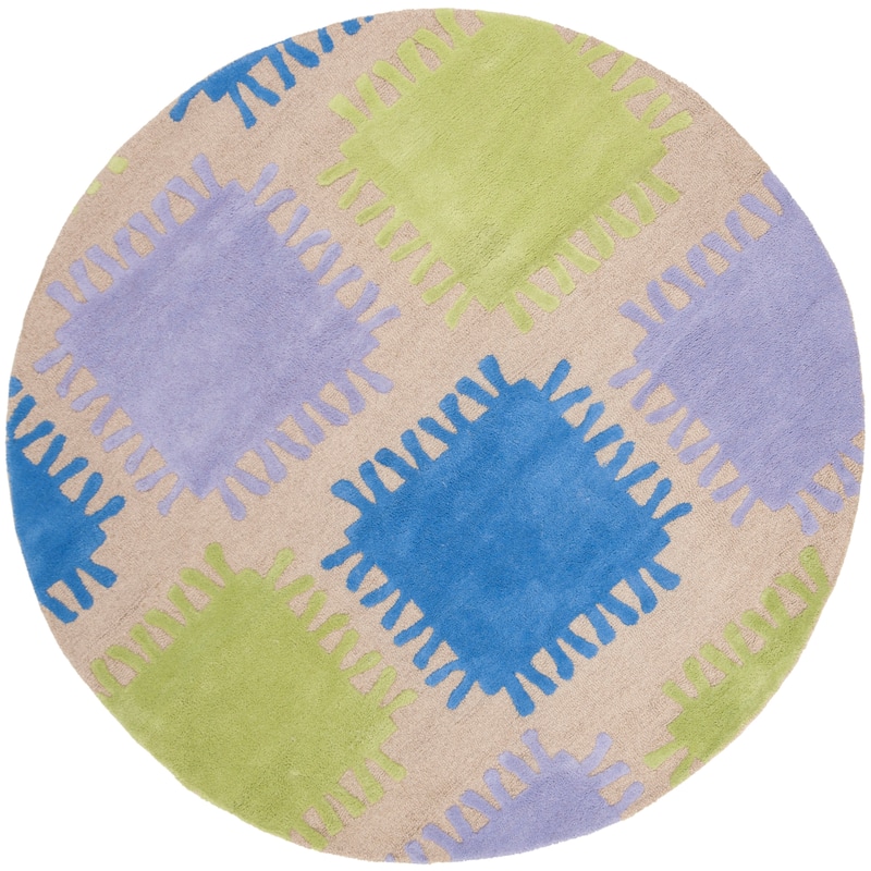 SAFAVIEH Handmade Children's Patches Sydnee Beige New Zealand Wool Rug - 6' Round - Beige/Multi