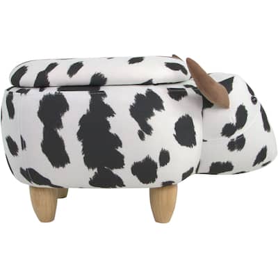 Critter Sitters 15-In. Seat Black-White Cow Shape Storage Ottoman, Furniture for Nursery, Bedroom, Playroom, Living Room Decor