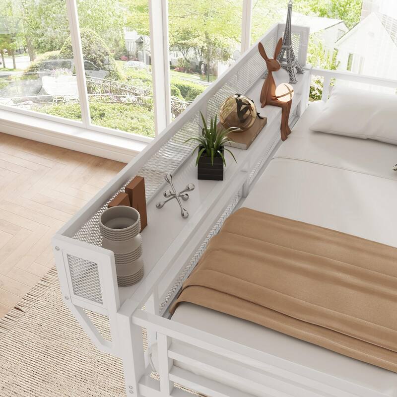 High Twin Size Loft Bed with Wardrobe and Stairs