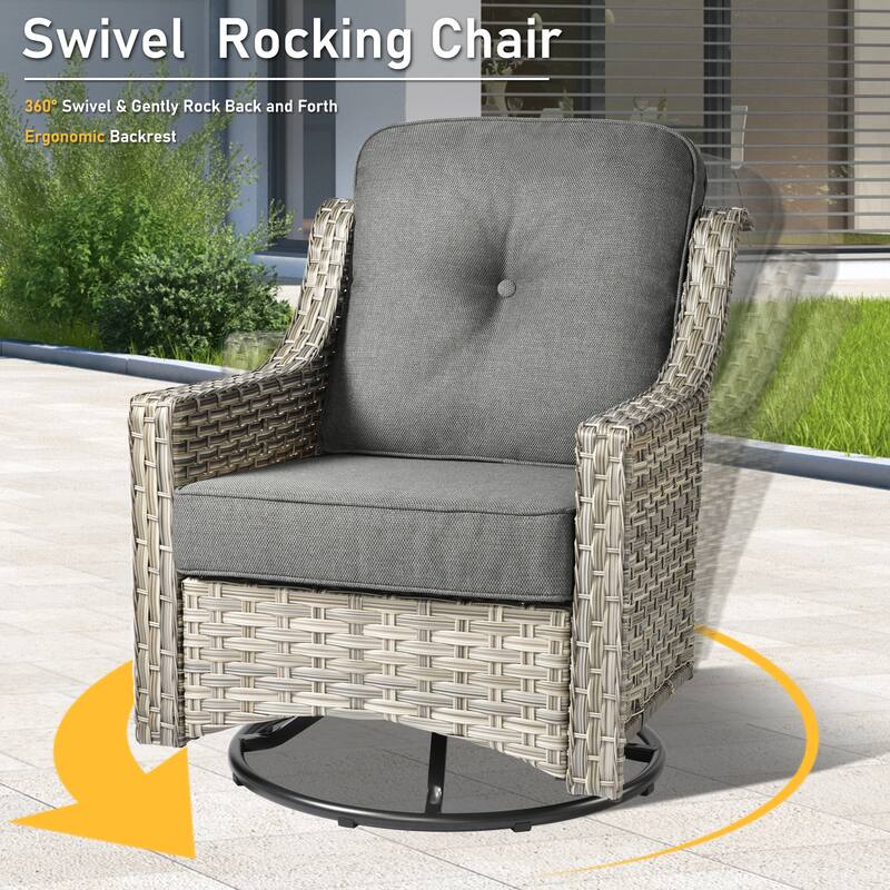 HOOOWOOO 6-piece Wicker Outdoor Conversation Set Swivel Chairs with Fire Pit