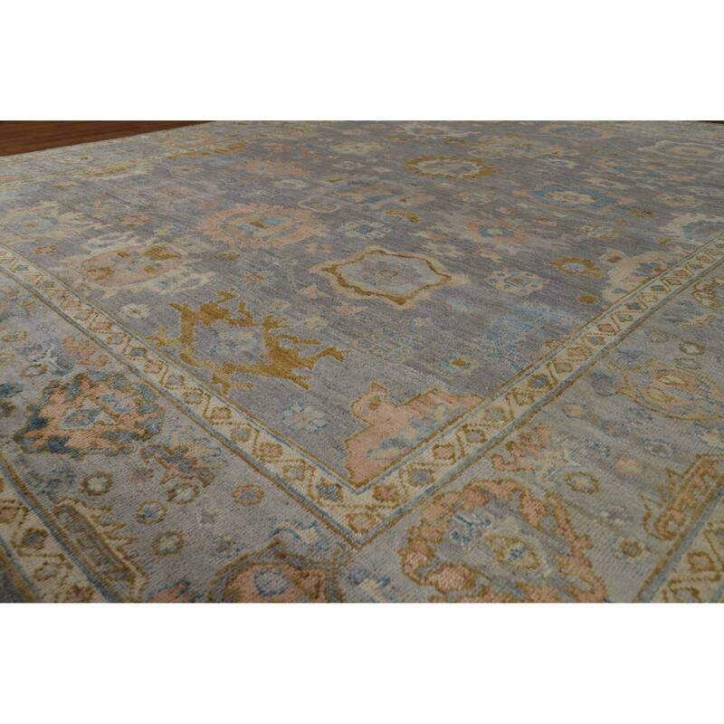Hand Knotted Oriental 100% Wool Carpet Transitional All-Over Navy Blue & Blues Oushak Area Rug - 9' 11'' X 8' 1''