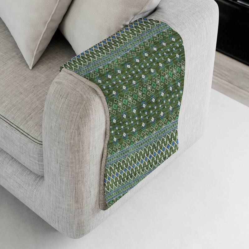Premium Machine Washable Boho Moroccan Sherpa Throw Blanket - Olive - 4'2" x 5'10"