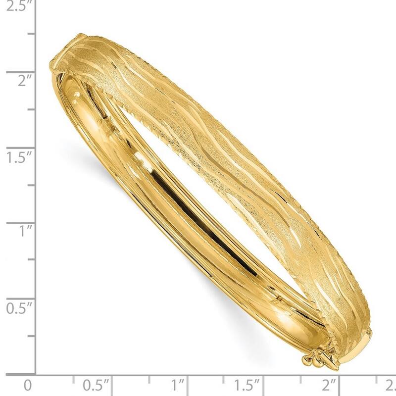 Curata 14k Yellow Gold Sparkle Cut Textured Hinged Cuff Stackable Bangle Bracelet