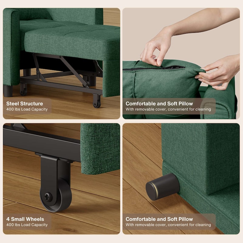 3-in-1 Adjustable Sleeper Sofa Bed, Pull Out Chair Sofa, Convertible Folding Bed for Living Room