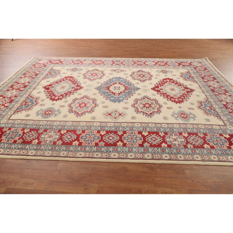 Ivory Kazak Oriental Area Rug Handmade Wool Carpet - 8'3" x 10'11"