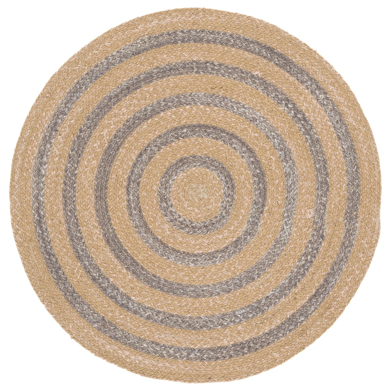 SAFAVIEH Handmade Braided Liefke Wool Rug - 5' Round - Natural/Grey