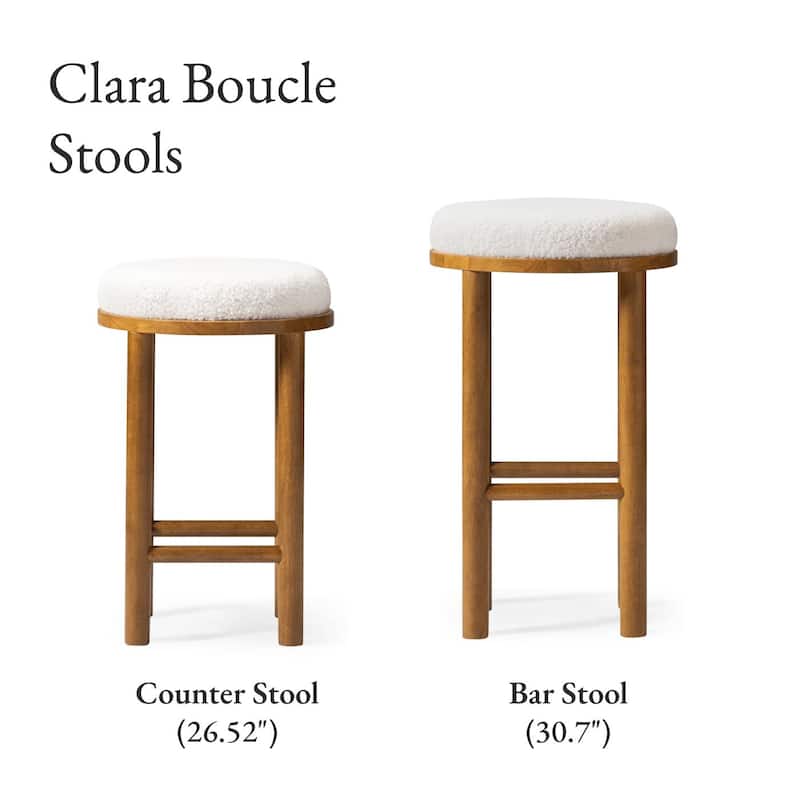 Maven Lane Clara Kitchen Stool In Aged Natural with Boucle Fabric