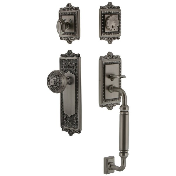 Grandeur WINWIN_ESET_234_CG Windsor Solid Brass Rose Keyed Entry Single Cylinder Sectional 'C' Grip Handleset with Windsor Knob