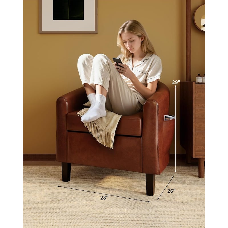 Faux Leather Sofa Accent Chair for Living Room Bedroom Reading Room