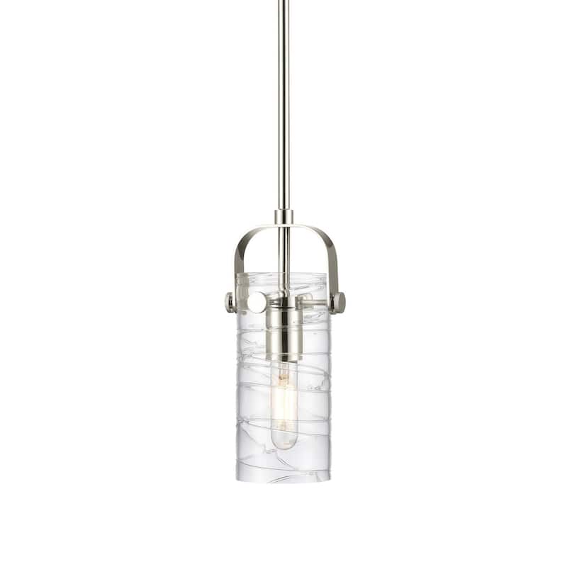 Innovations Lighting 423-1S-10-5 Pilaster II Cylinder Pendant Pilaster - Polished Nickel / Deco Swirl