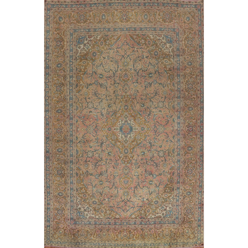 Hand Knotted Oriental 100% Wool Carpet Traditional Floral Pink Kashan Area Rug - 13' 1'' X 9' 8''