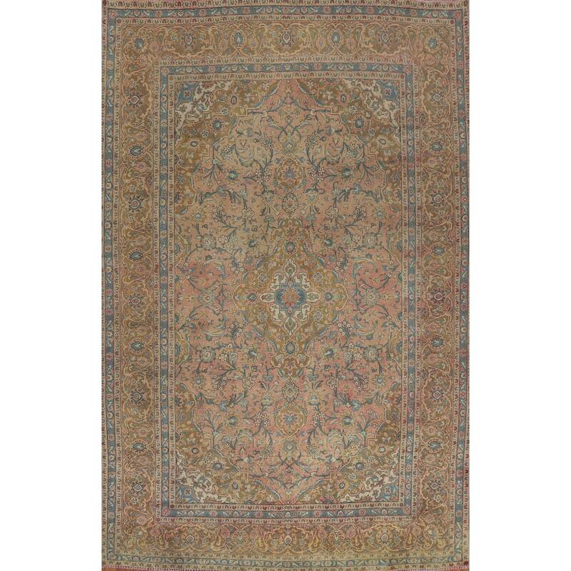 Hand Knotted Oriental 100% Wool Carpet Traditional Floral Pink Kashan Area Rug - 13' 1'' X 9' 8''