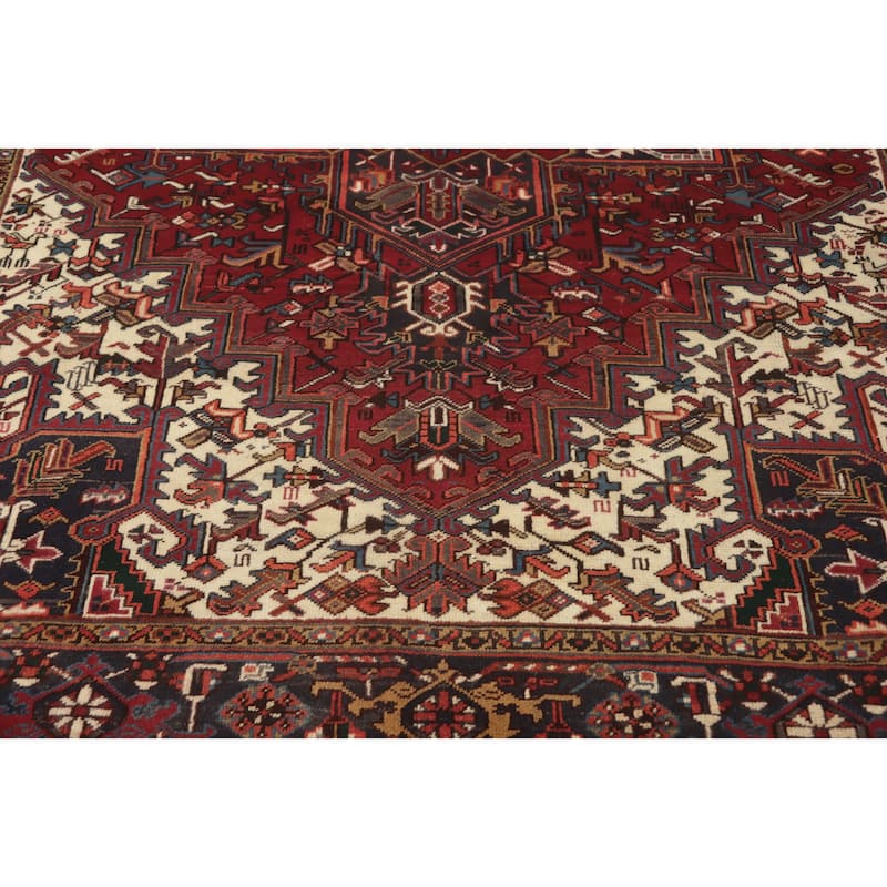 Hand Knotted Oriental 100% Wool Carpet Traditional Medallion Red Heriz Area Rug - 9' 6'' X 7' 0''