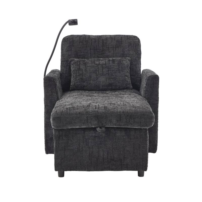 Multifunctional Lazy Person Sofa Recliner Can Be Stored Storage Backrest With Cell Phone Bracket Chenille Single Leisure Chair