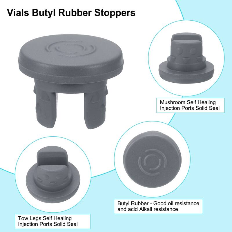 13mm/0.5" Vials Rubber Stoppers, Two Legs Butyl Rubber Stopper, Grey