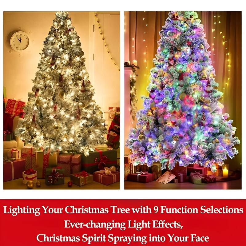 7.5ft Snow-Flocked Artificial Pine Christmas Tree with Dual-Color 550 LED Lights, 1500 Branch Tips & Easy-Assembly Metal Base