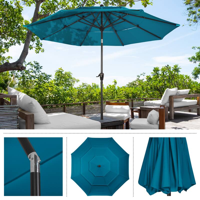 10 ft Patio Umbrella, 3-Tiered Sunshade with Push Button Tilt and Easy-Open Crank, Outdoor Umbrella for Deck, Yard