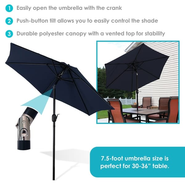 7.5 ft patio umbrella with crank and tilt mult colored Aluminum Pole Patio Market Umbrella, Push-button Tilt, 7.5', Black - Bed  Bath & Beyond