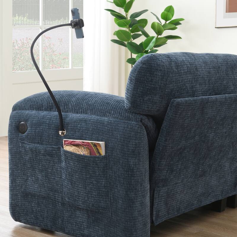 L-Shaped Modular Sectional Sofa with Ottoman, Chenille Upholstered Sofa with Charger Ports, Phone Holder & Storage Pockets