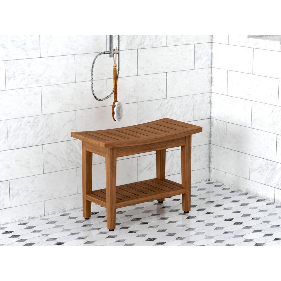 Patented 24" Maluku Teak Shower Bench with Shelf - 24" x 12" x 18"