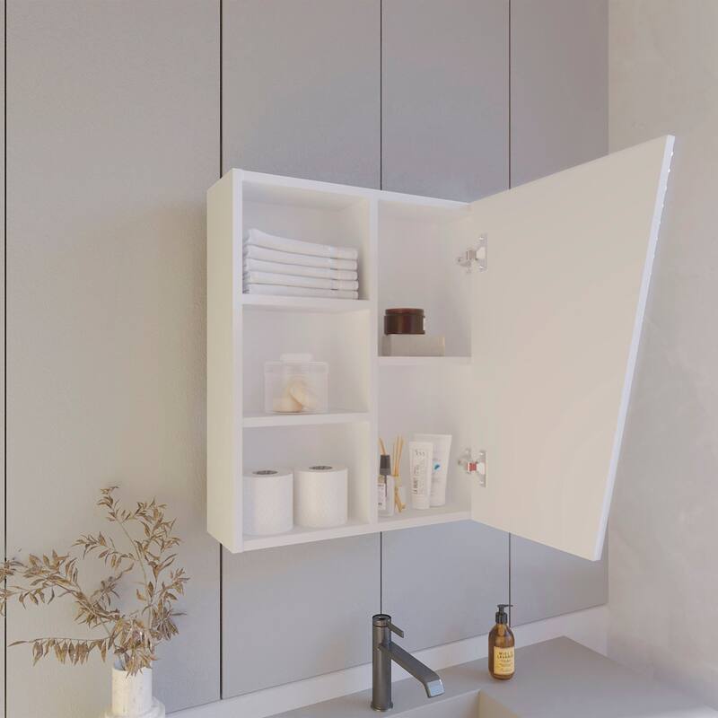 Medicine Cabinet with Mirrored Door and Open Storage