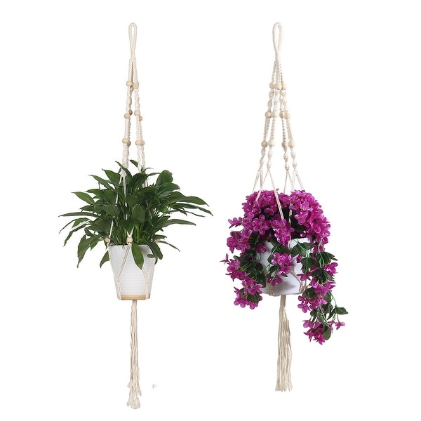 Macrame Plant Hanger,Gardening Flowerpot Holder Indoor Outdoor Hanging Basket Decorative Hand-Woven Cotton Rope Flower Pot Holder 4 Legs 43 Inch Black/White 