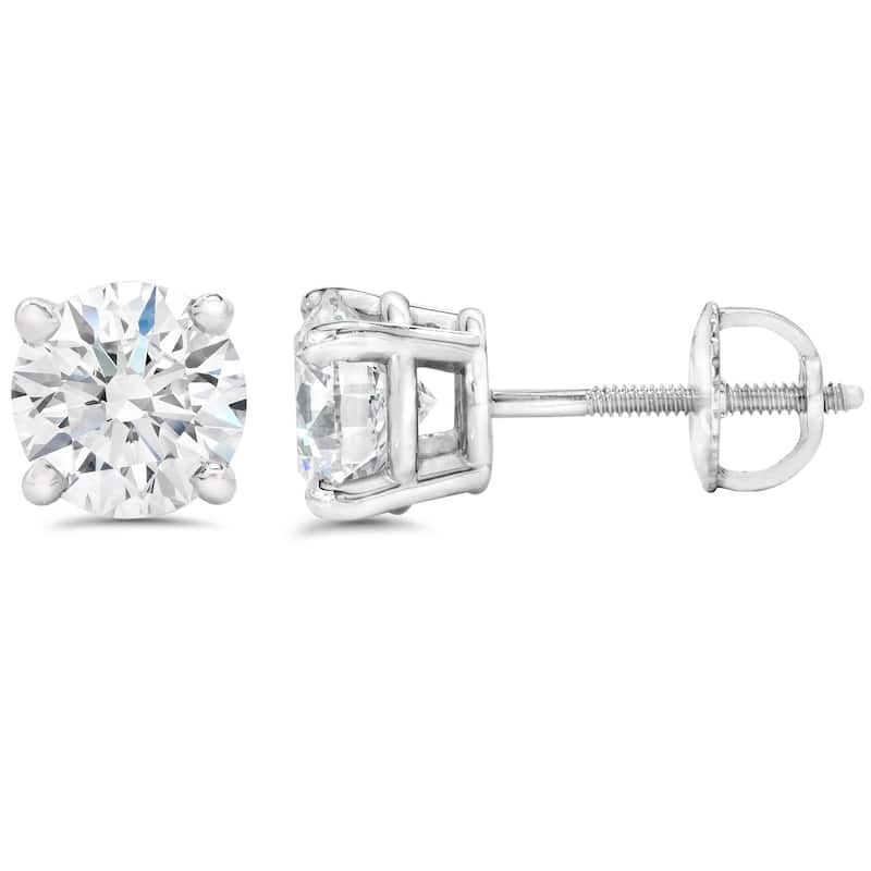 3ct Round Diamond Studs W/ Screw Back White Gold