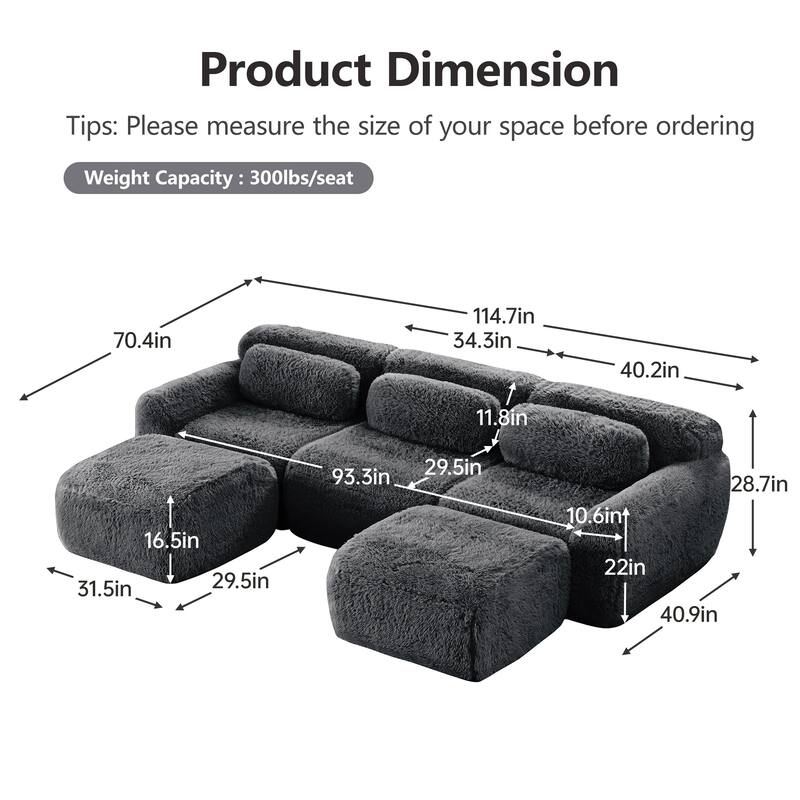 Anmytek Modular Sectional U-Shaped Sofa Deep Seat With Chaise Free Combination Vacuum Packed
