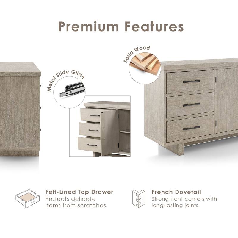 Furniture of America Yetaria Modern Farmhouse Natural Wood 3-Drawer Dining Server with Doors